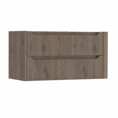H&R Badmeubelen Juice Wastafelonderkast - 100x45x50cm - rechterhoek afgerond - 2 lades - geïntegreerde greep - Tucson oak
