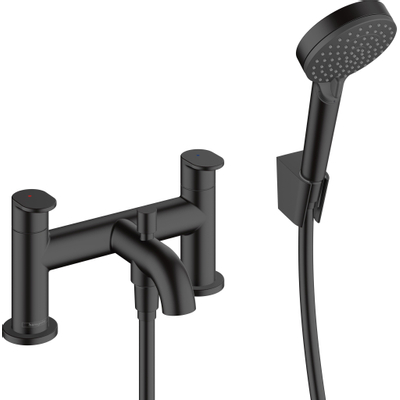 Hansgrohe Vernis badkraan 2-gats badrand met docuheset mat zwart - mist handdouchehouder - OUTLET UDEN
