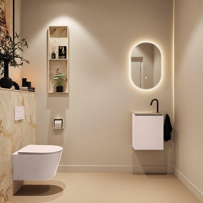 MONDIAZ TURE-DLUX Meuble toilette - 40cm - Rosee - EDEN - vasque Frappe - position gauche - 1 trou de robinet