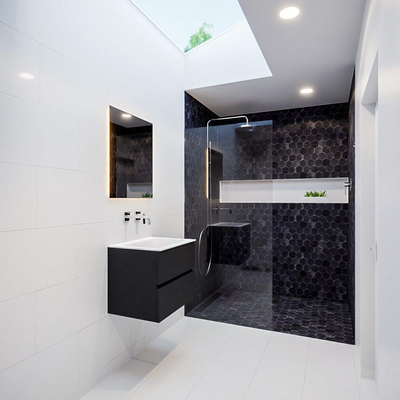 ENSEMBLE DE MEUBLE MONDIAZ VICA - 60cm - 2 tiroirs - lavabo Cloud central - 0 trous de robinet - solid surface urbaine