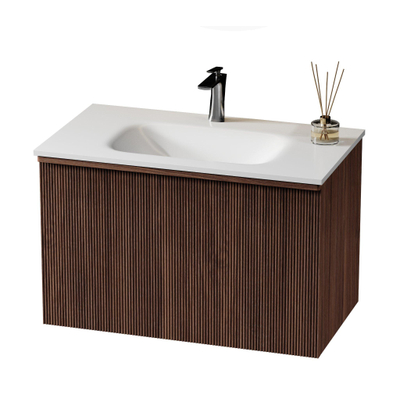 Saniclass Terra Wastafelonderkast - 80cm - 2 lades - ribbel front - kastanje