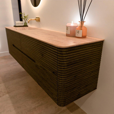 Mondiaz CIRO-DLUX Ensemble de meubles de salle de bains - 180x45x50cm - plan vasque Solid surface Saba - 1 bassin à gauche - sans trous de robinet - 4 tiroirs - Shadow