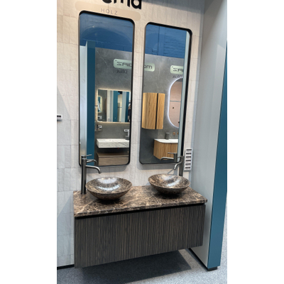 Saniclass Badmeubelset 120cm - 1 lade - greeploos - donker eiken incl natuursteen waskommen SHOWROOMMODEL