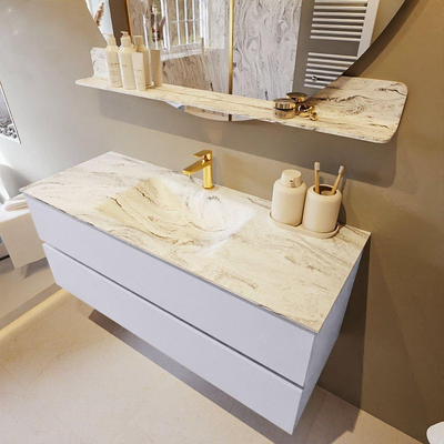 MONDIAZ VICA-DLUX Ensemble meuble de salle de bains - 120cm - meuble bas Cale - 2 tiroirs - vasque encastrée Cloud au milieu - 1 trou de robinet - version hauteur 60cm - Glace