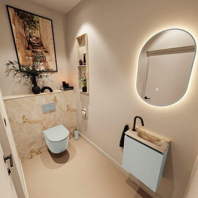 MONDIAZ TURE-DLUX Meuble de toilettes 40 cm Greey. Lavabo EDEN Frappe position à droite. Avec 1 trou de robinet.