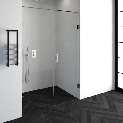 BRAUER Void nisdeur 2-delig helder glas 140x200 omkeerbaar met draaideur 70 aan muur incl. glascoating chroom