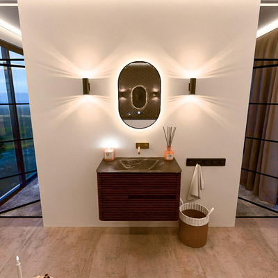 Mondiaz CIRO-DLUX Ensemble de meubles de salle de bains - 80x45x50cm - lavabo solid surface Lava - 1 vasque au milieu - sans trous de robinet - 2 tiroirs - Ruby
