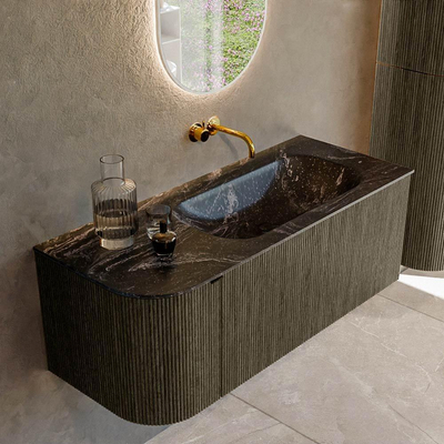 Mondiaz KURVE-DLUX Badkamermeubelset - 115x46x40cm - 1 lade - 1 deur - wastafel solid surface - rechts - zonder kraangat - Shadow