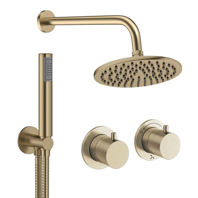 Crosswater MODULE Regendoucheset inbouw - 2 hendels - 20cm douchekop - handdouche - wandarm - geborsteld messing (goud)