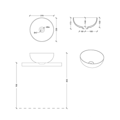 Xenz George Vasque 37x37cm Ronde céramique Noir mat