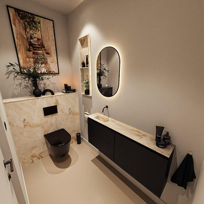 MONDIAZ TURE-DLUX Meuble toilette - 120cm - Urban - EDEN - vasque Frappe - position gauche - sans trou de robinet