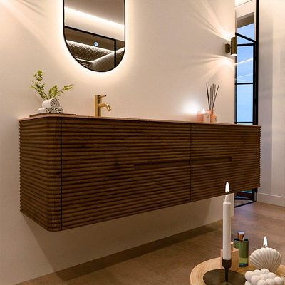 Mondiaz CIRO-DLUX Badkamermeubelset - 180x45x50cm - Solid surface wastafel Saba - 1 wasbak Links - 1 kraangat - 4 lades - Dusk