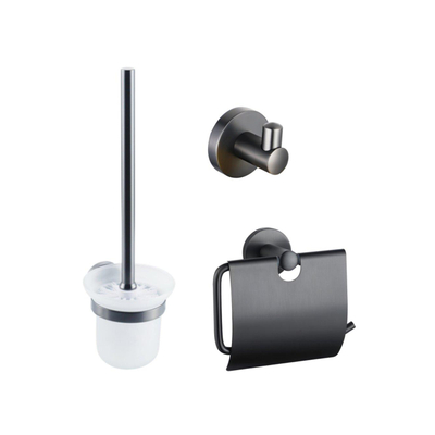 FugaFlow Eccelente Ensemble d'accessoires WC - porte-rouleau de papier toilette avec couvercle brosse WC - crochet porte-serviette - PVD gunmetal brossé
