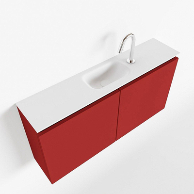 MONDIAZ TURE Toiletmeubel 100x23x50cm met 1 kraangaten 2 deuren fire mat Wastafel Eden midden Solid Surface Wit