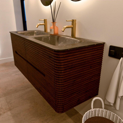 Mondiaz CIRO-DLUX Badkamermeubelset - 130x45x50cm - Solid surface wastafel Lava - 2 wasbak Dubbel - 2 kraangaten - 4 lades - Ruby