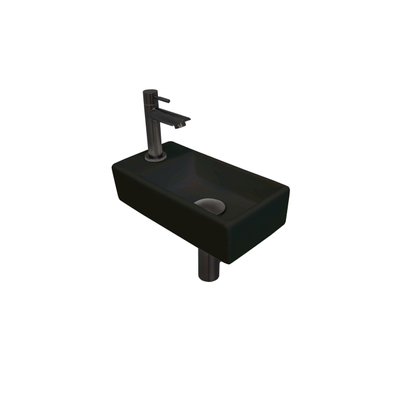 Ink Versus pack lave-mains – 36 x 18 x 9 cm – porcelaine noir mat – perçage à gauche – robinet gunmetal