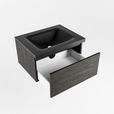 Mondiaz BUKLA Badkamermeubelset - 60x45x34cm - 0 kraangaten - wasbak midden - solid surface - Urban - greeploos - 1 lade - Melamine - Dark brown