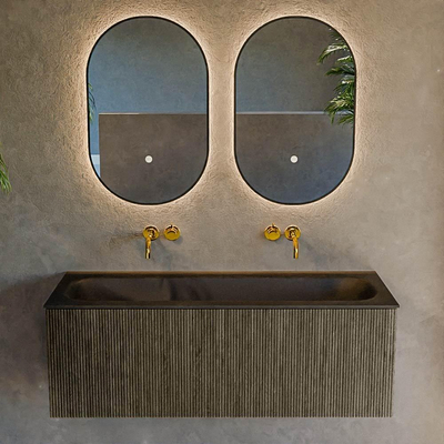 Ensemble de meuble de salle de bain Mondiaz KURVE - 120x46x40cm - 1 tiroir - lavabo en solid surface - milieu - sans trou de robinet - Shadow