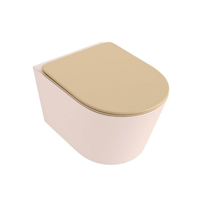 Mondiaz LAVIE hangtoilet – spoelrandloos – 36 x 53 cm – met softclose zitting – Rosee (roze), zitting Sand (beige)