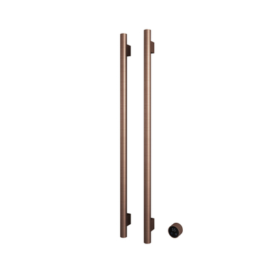 Hotbath &MORE Handdoekradiator - 38x115cm - rond - 2 stangen - verticaal - met schakelaar - PVD - geborsteld koper