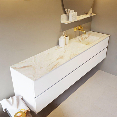 MONDIAZ VICA-DLUX Ensemble meuble de salle de bains - 200cm - meuble bas talc - 4 tiroirs - lavabo encastré cloud à droite - sans trous de robinet - version haute 60cm - frape