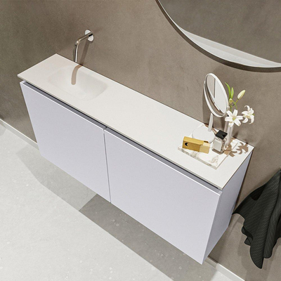 MONDIAZ TURE Kit lave-mains - 100x23x50cm - 0 trous de robinet - 2 portes - cale mat - Lavabo à gauche - Acrylique Blanc