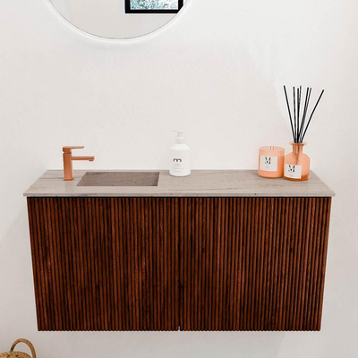 Mondiaz JOYA-DLUX 80cm toiletmeubel - kleur Ruby - Wastafel FAYE positie Links 1 kraangat kleur Saba.
