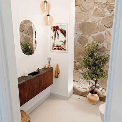 Mondiaz JOYA-DLUX Meuble de salle de bains 123,2cm - arrondis gauche et droite couleur Ruby - Vasque FAYE position Milieu 1 trou de robinet couleur Lava