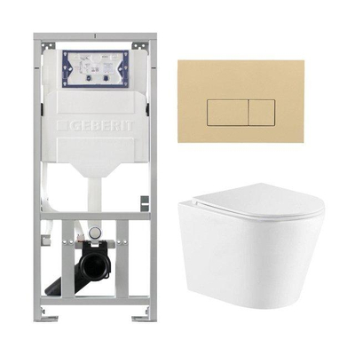 QeramiQ Dely Pack WC suspendu - 36.3x51.7cm - sans bride - bâti-support Geberit UP320 - abattant softclose - plaque de commande beige - boutons rectangulaires - blanc mat
