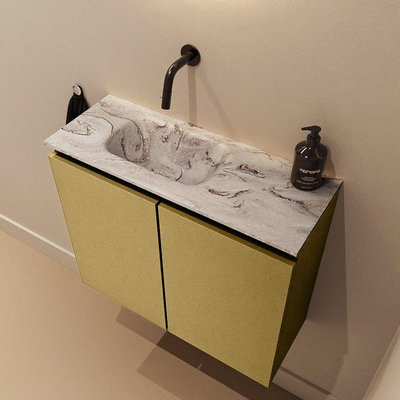 MONDIAZ TURE-DLUX Meuble toilette - 60cm - Oro - EDEN - vasque Glace - position gauche - sans trou de robinet