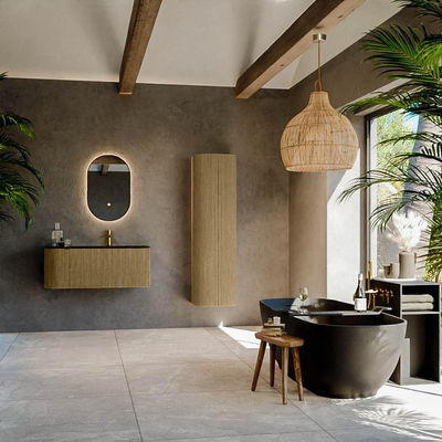 Mondiaz KURVE Ensemble de meuble de salle de bains - 105x46x40cm - 1 tiroir - 1 porte - lavabo solid surface - droite - 1 trou de robinet - Dusk