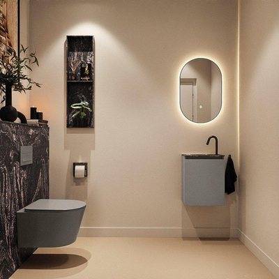MONDIAZ TURE-DLUX Meuble de toilettes 40 cm Smoke. EDEN lavabo Lava position gauche. Avec 1 trou de robinet.