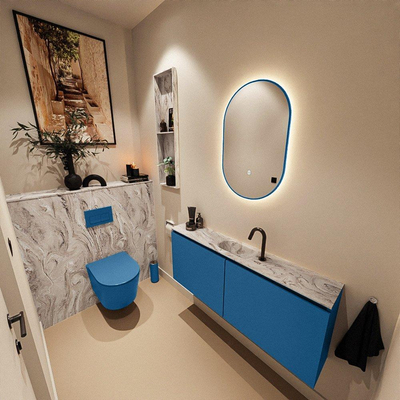 MONDIAZ TURE-DLUX Meuble de toilettes 120 cm Jeans. EDEN lavabo Glace position milieu. Avec 1 trou de robinet.