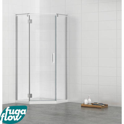 FugaFlow Efficiente Vetro NWA3231 Cabine de douche - 90x90x195cm - pentagone profilé chrome et verre clair