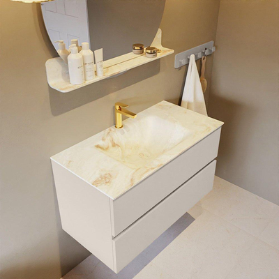 MONDIAZ VICA-DLUX Ensemble meuble de salle de bains - 90cm - sous-élément Linen - 2 tiroirs - lavabo encastré Cloud au milieu - 1 trou de robinet - version haute 60cm - Frappe