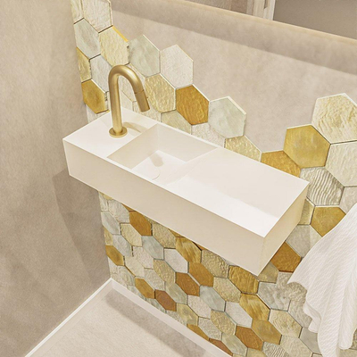Mondiaz TYNE fontein - 60x23x12cm - wasbak links - 1 kraangat - solid surface Talc mat