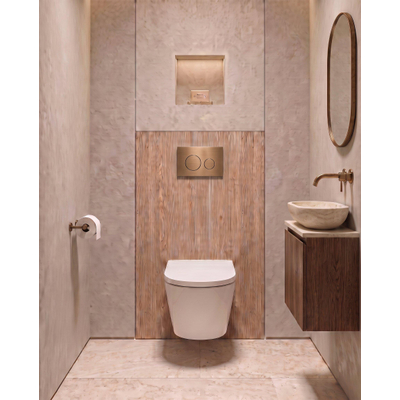 QeramiQ Dely Toiletset - 36.3x51.7cm - Geberit UP720 inbouwreservoir - rimless - diepspoel - 35mm zitting - softclose - bedieningsplaat koper - ronde knoppen - glans wit