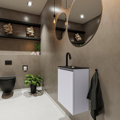 MONDIAZ TURE Toiletmeubel 40x23x50cm met 1 kraangaten 1 deuren cale mat Wastafel Eden rechts Solid Surface Zwart