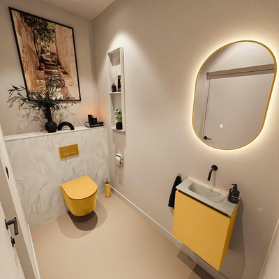 MONDIAZ TURE-DLUX meuble WC 40 cm Ocher. EDEN lavabo Ostra position milieu. Sans trou de robinet.