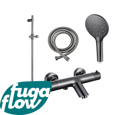 FugaFlow Eccelente Sobrado Badkamer badkraan met glijstangset met ronde handdouche, metalen doucheslang gunmetal