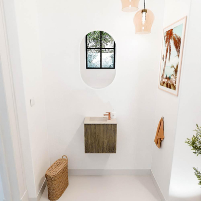 Mondiaz JOYA-DLUX 40cm toiletmeubel - kleur Dusk - Wastafel FAYE positie Links 1 kraangat kleur Frappe.