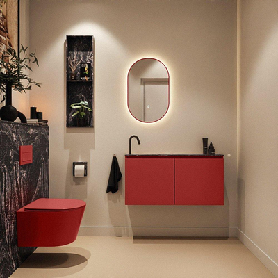 MONDIAZ TURE-DLUX Meuble toilette - 100cm - Fire - EDEN - vasque Lava - position gauche - 1 trou de robinet