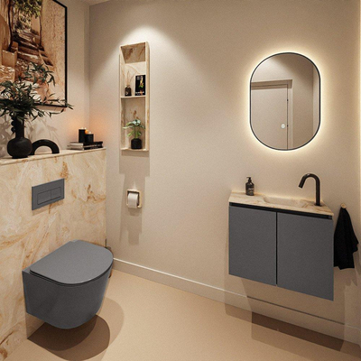 MONDIAZ TURE-DLUX Meuble toilette - 60cm - Dark Grey - EDEN - vasque Frappe - position droite - 1 trou de robinet