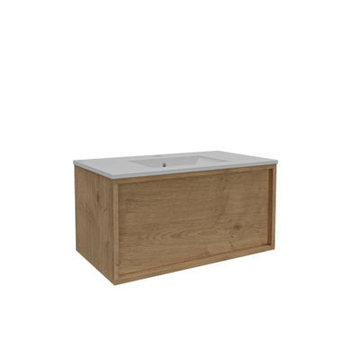 Saniclass Holz Frame Badkamermeubelset - 80x45x40cm - 1 lade - 1 wasbak - 1 kraangat - overloop - Eiken natural