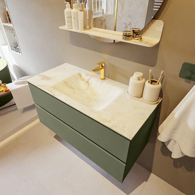 Mondiaz VICA-DLUX ensemble de meuble de salle de bain - 100cm - meuble sous-vasque armée - 2 tiroirs - lavabo encastré nuage milieu - 1 trou de robinet - version haute de 60cm - frape