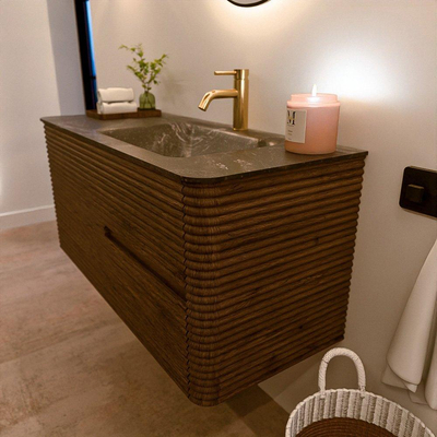 Mondiaz CIRO-DLUX Ensemble de meubles de salle de bains - 110x45x50cm - Lavabo solid surface Lava - 1 bassin à droite - 1 trou de robinet - 2 tiroirs - Dusk