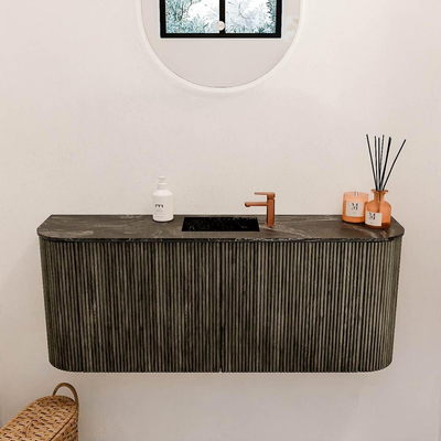Mondiaz JOYA-DLUX Meuble de salle de bains 103,2cm - arrondi gauche et droite couleur Shadow - Vasque FAYE position Milieu 1 trou de robinet couleur Lava