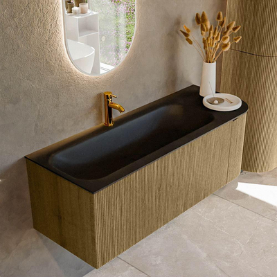 Mondiaz KURVE Badkamermeubelset - 125x46x40cm - 1 lade - 1 deur - wastafel solid surface - links - 1 kraangat - Dusk