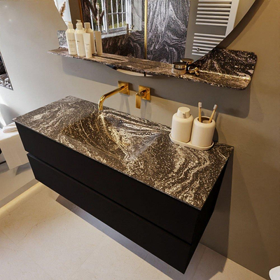 Mondiaz VICA-DLUX ensemble de meuble de salle de bain - 120cm - meuble sous-vasque urban - 2 tiroirs - lavabo encastré cloud milieu - sans trous de robinet - miroir modèle spot - version XL 60cm haut - lave