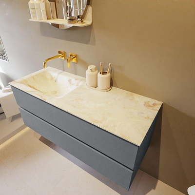 Mondiaz VICA-DLUX Ensemble de meuble de salle de bain - 120cm - meuble sous-vasque plata - 2 tiroirs - lavabo encastré cloud gauche - sans trous de robinet - version haute de 60cm - frape